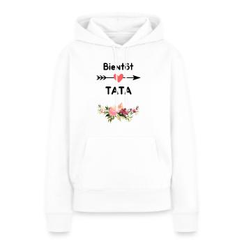 annonce grossesse tata Bientôt tata - Sweat à capuche Premium bio Femme - blanc - Devant - Julia (174cm)