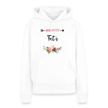 annonce grossesse cadeau Bientôt tata - Sweat à capuche Premium bio Femme - blanc - Devant - Julia (174cm)