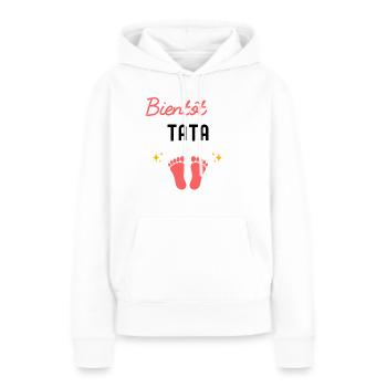 Bientôt tata cadeau naissance grossesse tata - Sweat à capuche Premium bio Femme - blanc - Devant - Julia (174cm)