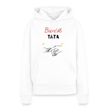 cadeau naissance grossesse Bientôt tata - Sweat à capuche Premium bio Femme - blanc - Devant - Julia (174cm)