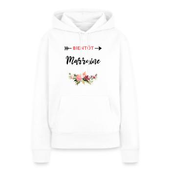 annonce grossesse cadeau Bientôt marraine - Sweat à capuche Premium bio Femme - blanc - Devant - Julia (174cm)