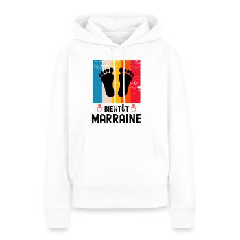 Bientôt marraine cadeau naissance vintage - Sweat à capuche Premium bio Femme - blanc - Devant - Julia (174cm)