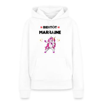 Bientôt marraine licorne dab annonce grossesse - Sweat à capuche Premium bio Femme - blanc - Devant - Julia (174cm)