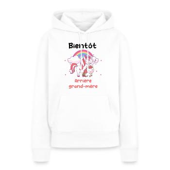 Bientôt arrière-grand-mère licorne grossesse - Sweat à capuche Premium bio Femme - blanc - Devant - Julia (174cm)