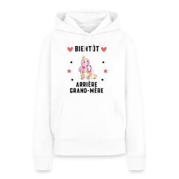 Bientôt arrière-grand-mère dinosaure grossesse - Sweat à capuche Premium bio Femme - blanc - Devant - Julia (174cm)