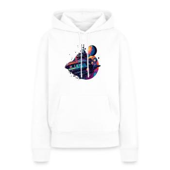 Parcourez le monde Arty Spaceship Captain - Sweat à capuche Premium bio Femme - blanc - Devant - Julia (174cm)