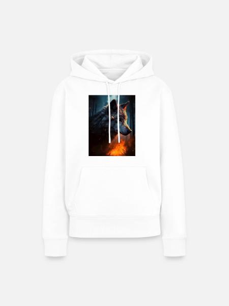 Einsamer Wolf im Feuerwald - Frauen Premium Bio Hoodie - Weiß