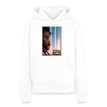 We belong in outer space... - Frauen Premium Bio Hoodie - Weiß - Vorne - Julia (174cm)