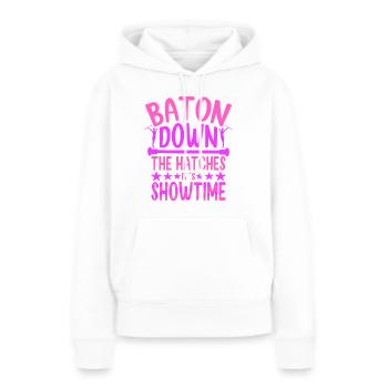 Bâton virevoltant dans les écoutilles C’est l’heure du spectacle - Sweat à capuche Premium bio Femme - blanc - Devant - Julia (174cm)