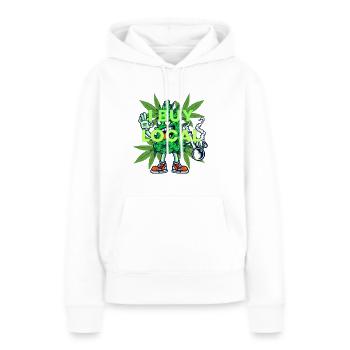 J’achète local - Drôle de design de cannabis - Sweat à capuche Premium bio Femme - blanc - Devant - Julia (174cm)