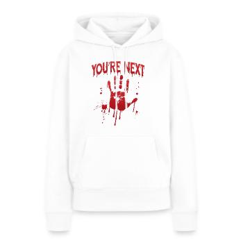 Blutiger Handabdruck Du bist der Nächste - Frauen Premium Bio Hoodie - Weiß - Vorne - Julia (174cm)