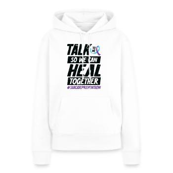 Sensibilisation à la prévention du suicide 988 - Sweat à capuche Premium bio Femme - blanc - Devant - Julia (174cm)