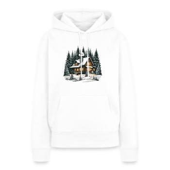 Cabane forestière en hiver - Sweat à capuche Premium bio Femme - blanc - Devant - Julia (174cm)