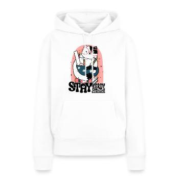 Restez ringard Restez curieux - Sweat à capuche Premium bio Femme - blanc - Devant - Julia (174cm)