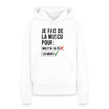 Ich mache Krafttraining für die Mädchen - Frauen Premium Bio Hoodie - Weiß - Vorne - Julia (174cm)