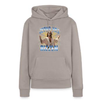 Jesus has rizzen - Frauen Premium Bio Hoodie - Taupe - Vorne - Julia (174cm)