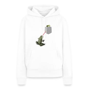 Froschzunge, die nach Kaulquappe in Ihrer Tasche greift - Frauen Premium Bio Hoodie - Weiß - Vorne - Julia (174cm)