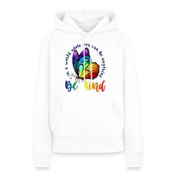 Dans un monde où l’on peut être n’importe quoi, être gentil LGBTQ - Sweat à capuche Premium bio Femme - blanc - Devant - Julia (174cm)