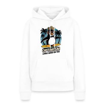 L’optimisme vous va bien Pingouin surfeur - Sweat à capuche Premium bio Femme - blanc - Devant - Julia (174cm)