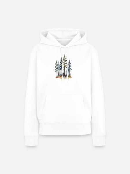 Waldtöne: Aquarell Kiefern - Frauen Premium Bio Hoodie - Weiß