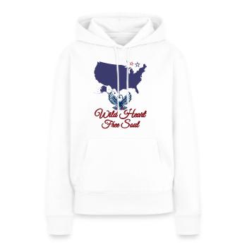 libre d’Amérique - Sweat à capuche Premium bio Femme - blanc - Devant - Julia (174cm)