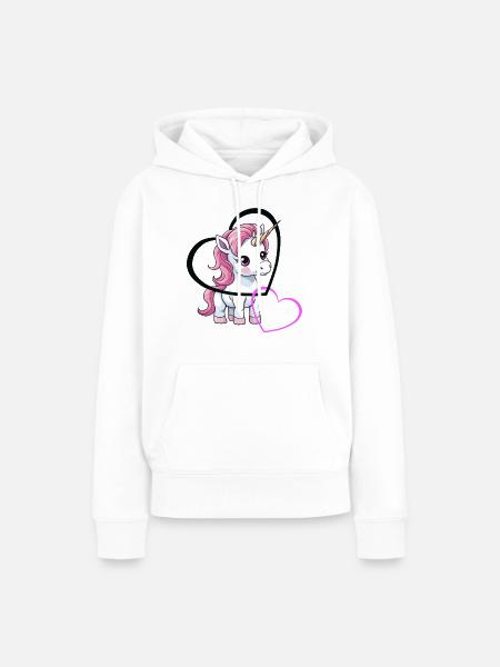Einhorn Herz Herzen Valentin - Frauen Premium Bio Hoodie - Weiß