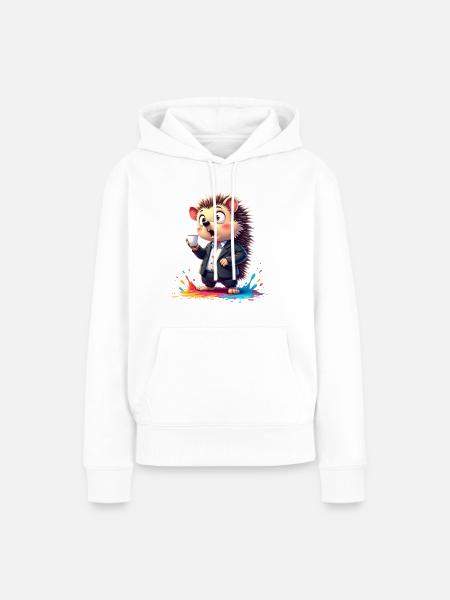 Business-Hedgehog mit Kaffeetasse - Frauen Premium Bio Hoodie - Weiß