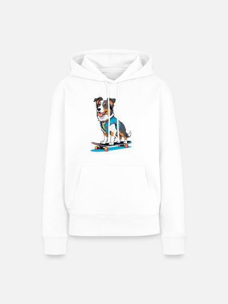 Skateboardhund im Jeansvest - Frauen Premium Bio Hoodie - Weiß