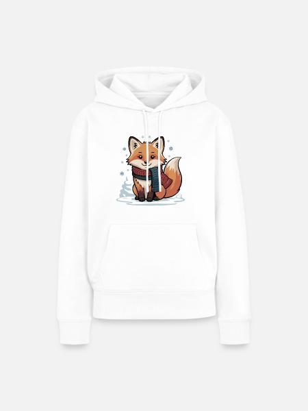 Winterfuchs mit Schal Illustration - Frauen Premium Bio Hoodie - Weiß
