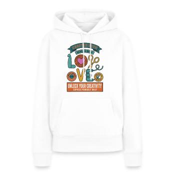 Häkeln, gefertigt mit Herz- und Hakenliebe - Frauen Premium Bio Hoodie - Weiß - Vorne - Julia (174cm)