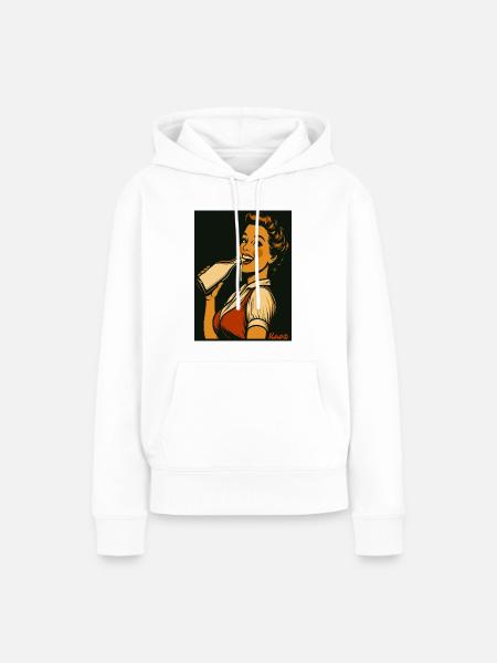 Retro Dame mit Milch Getränk  - Frauen Premium Bio Hoodie - Weiß
