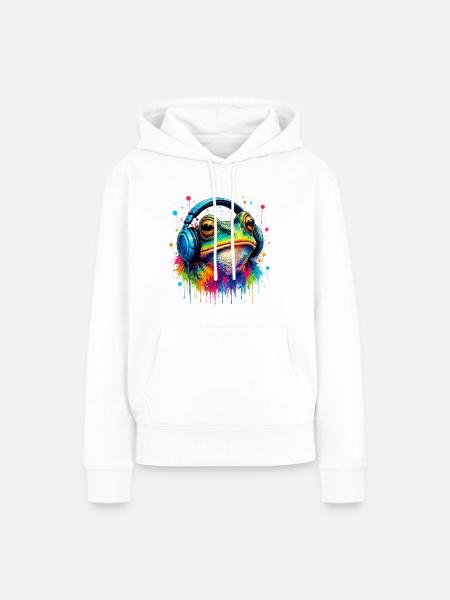 Farbexplosion Frosch mit Kopfhörern - Frauen Premium Bio Hoodie - Weiß