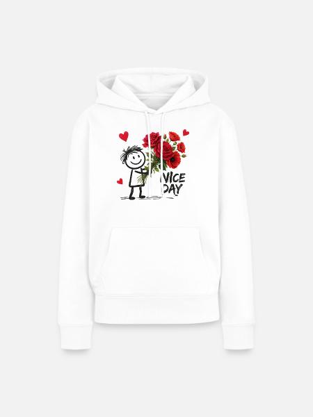 Nice Day Strichmännchen mit Rosen - Frauen Premium Bio Hoodie - Weiß