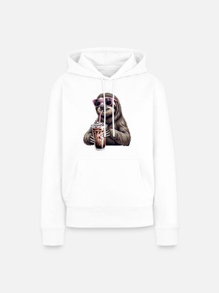 Faultier Eiskaffee - Frauen Premium Bio Hoodie - Weiß