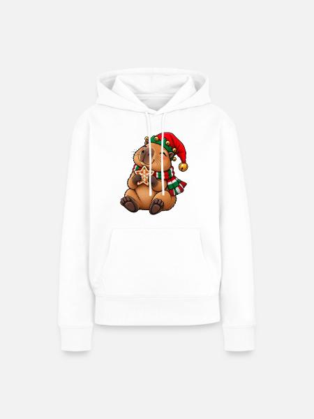 Süßes Capybara als Wichtel mit Lebkuchen - Frauen Premium Bio Hoodie - Weiß