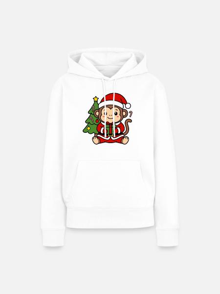Niedliche Kawaii-Affen-Weihnachtsbaum-Geschenkkunst - Frauen Premium Bio Hoodie - Weiß