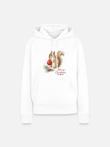 Weihnachtseichhörnchen mit Ornament - Frauen Premium Bio Hoodie - Weiß