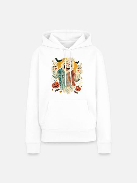 Halloween Geist Paar mit Kaffee - Frauen Premium Bio Hoodie - Weiß