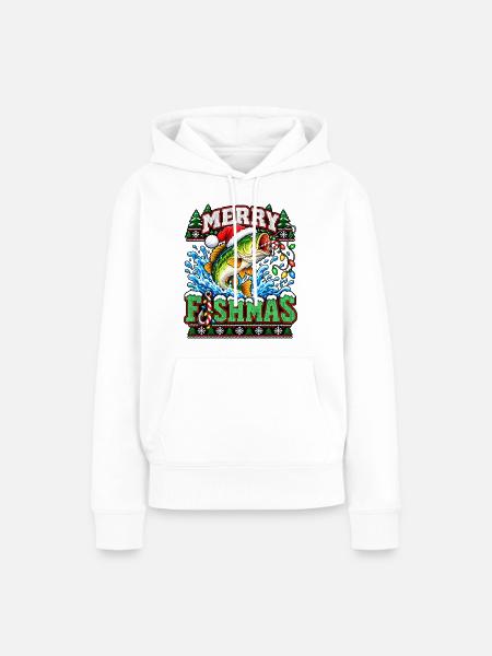 Fischmas Weihnacht: Springender Fisch - Frauen Premium Bio Hoodie - Weiß