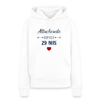 Attachiante depuis 29 ans - Sweat à capuche Premium bio Femme - blanc - Devant - Julia (174cm)