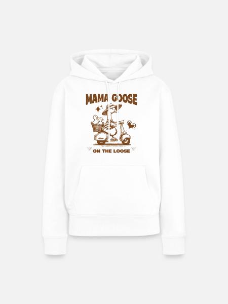 Mama Goose On The Loose Linda Mamá Ganso En Scooter - Dame Premium hoodie, økologisk bomuld - hvid