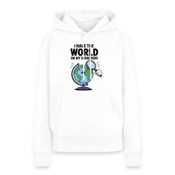 Lustig Geografie Die ganze Welt auf den Schultern - Frauen Premium Bio Hoodie - Weiß - Vorne - Julia (174cm)