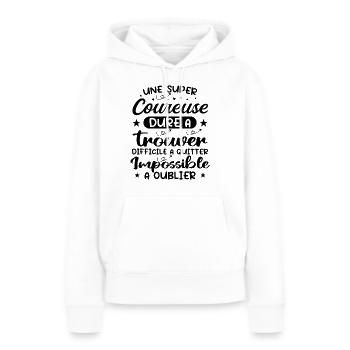 Une Super Coureuse - Cadeau coureuse - Sweat à capuche Premium bio Femme - blanc - Devant - Julia (174cm)