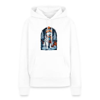 Siberian husky with winter hat happier - Women’s Premium Organic Hoodie - white - Front - Julia (174cm)