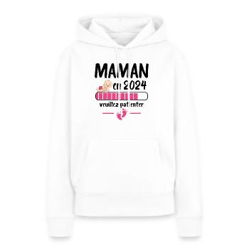 Cadeau Maman Annonce Grossesse Future Maman 2024 - Sweat à capuche Premium bio Femme - blanc - Devant - Julia (174cm)