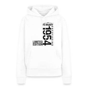 QM9Anniversaire Février 1954 Février né en Février - Sweat à capuche Premium bio Femme - blanc - Devant - Julia (174cm)