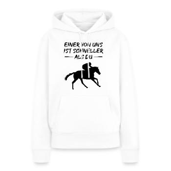 Rennbahn-Flitzer - Schnell und Siegessicher - Frauen Premium Bio Hoodie - Weiß - Vorne - Julia (174cm)
