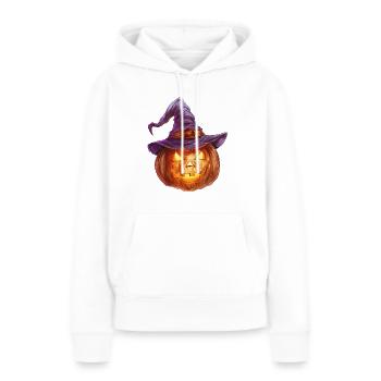 Unheimliche Kürbislaterne mit Hexenhut - Frauen Premium Bio Hoodie - Weiß - Vorne - Julia (174cm)