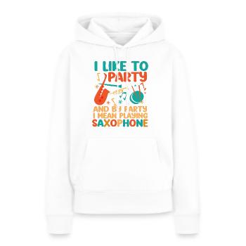 Saxophone J’aime faire la fête et par - Sweat à capuche Premium bio Femme - blanc - Devant - Julia (174cm)