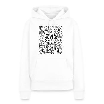 Halal Hustle – Keine Haram Deals - Frauen Premium Bio Hoodie - Weiß - Vorne - Julia (174cm)